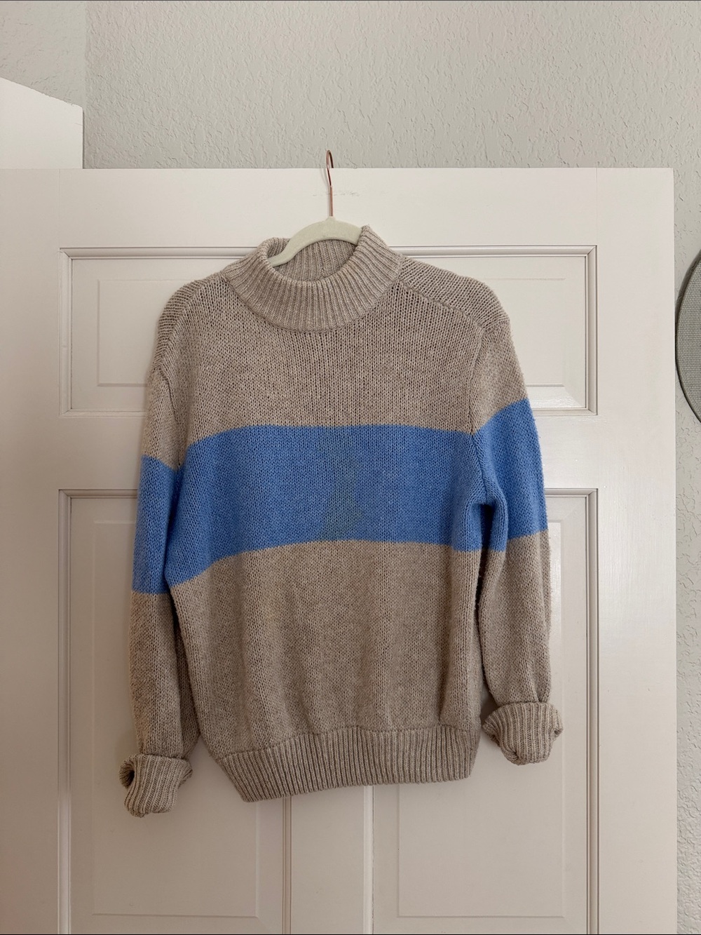 aerie Beige Turtleneck Sweater with Blue Stripe